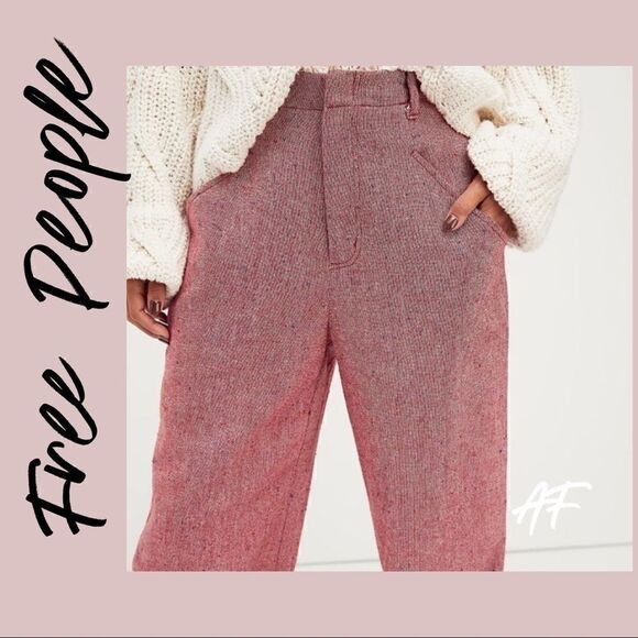 FREE PEOPLE SELINA TWEED TROUSERS PINK ROSE NWT - Picture 3 of 15